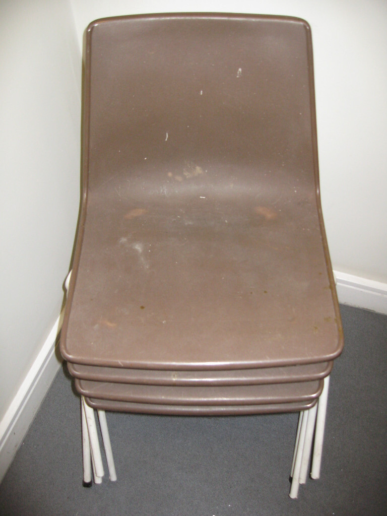 Plastic 'school' stacking chairs, for outdoor or indoor. Metal legs