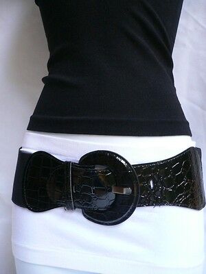 CASUAL LOOK WOMEN ELASTIC WAISTBAND STRETCH BLACK WIDE WAISTED BELT SIZE XS S M
