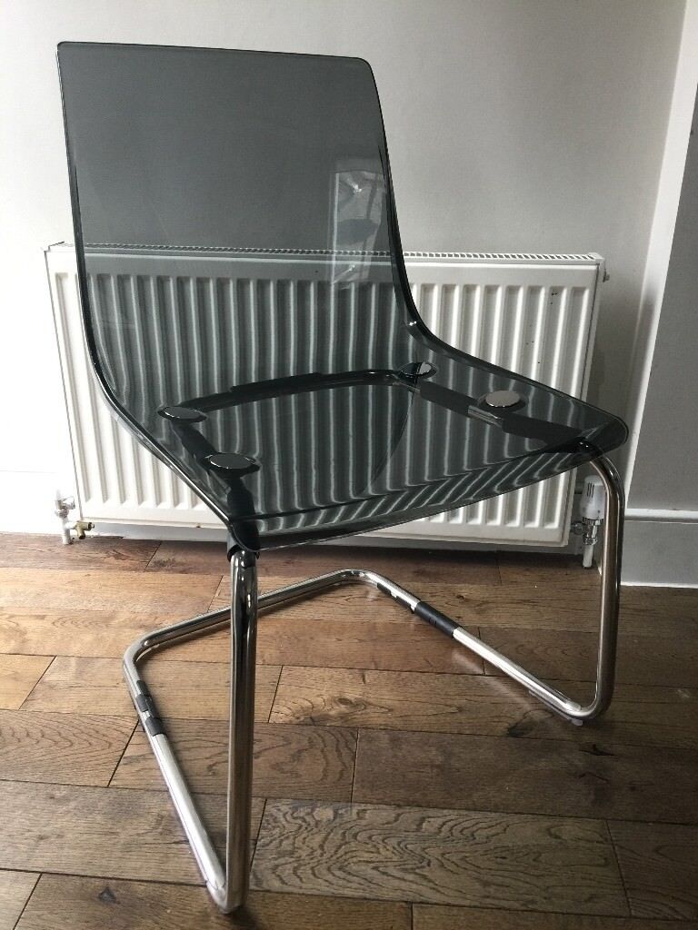 One Ikea Grey Tobias Perspex Acrylic Dining Desk Chair Chrome