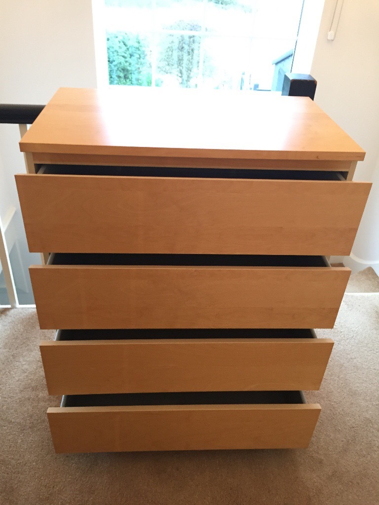 IKEA Malm Beech Effect Chest of 4 drawers & 2 x bedside in