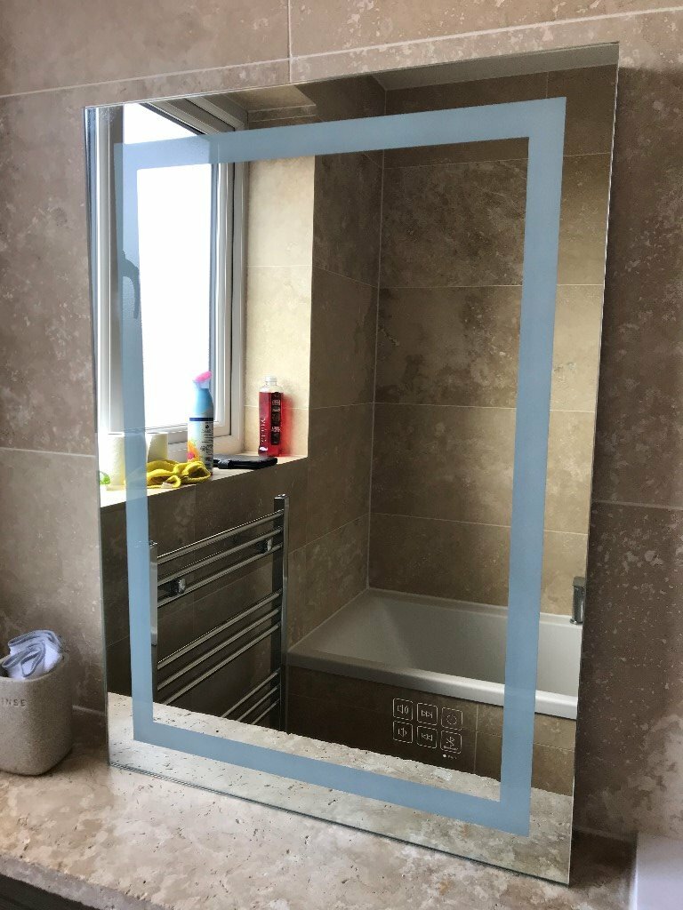 Bathroom mirror with light, demist & bluetooth speaker in Newport