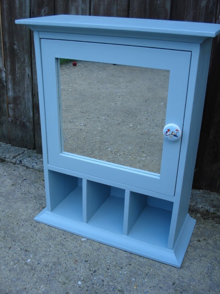 Duck egg blue mirrored cupboard/bathroom bird knob in