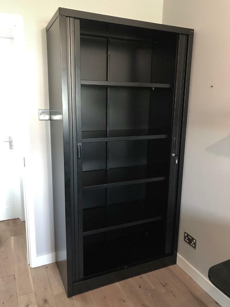 Realspace Tambour Cupboard Lockable with 4 Shelves Steel 1000 x 450 x 1980mm Black in