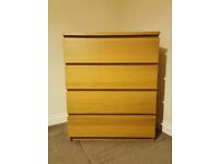 Ikea MALM Chest of 4 drawers / oak veneer. Very good used condition