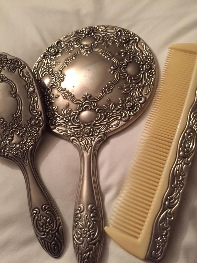 Antique silver dressing table set mirror brush comb . in Ipswich