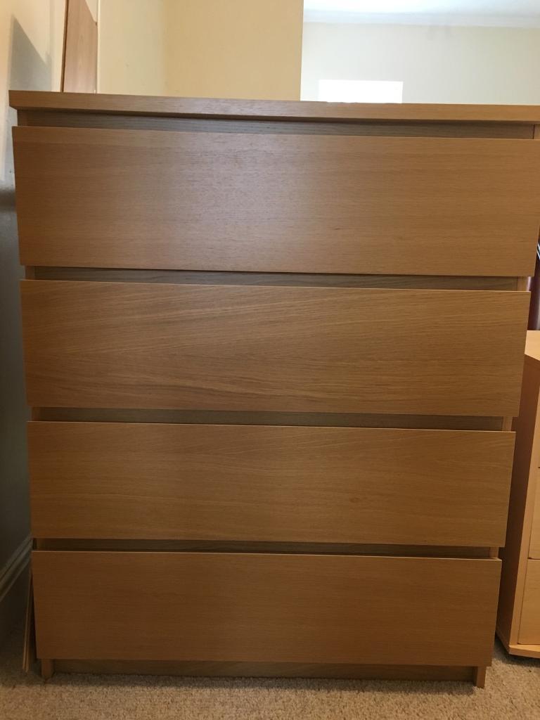  Ikea  MALM  4  Drawer  Dresser  Oak Veneer in Mickleover 