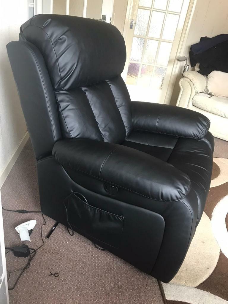 Black Leather electric recliner chair with massage function in Houston, Renfrewshire Gumtree