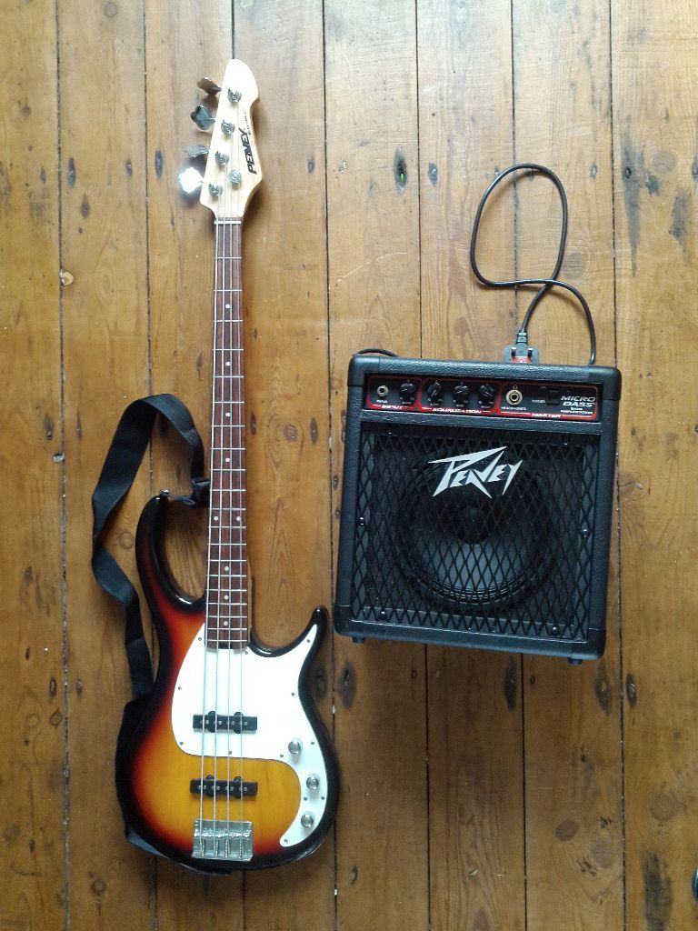 Peavey Milestone 3 Bass Guitar and Peavey practice amp. Good Condition