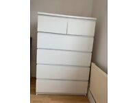 Ikea Malm Tall Chest of Drawers White 6 Drawers 80 x 123 cm 