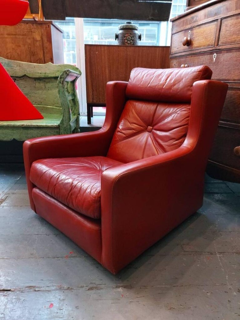1970's Burgundy Leather Armchair. Pair Available! Vintage/Retro/Mid