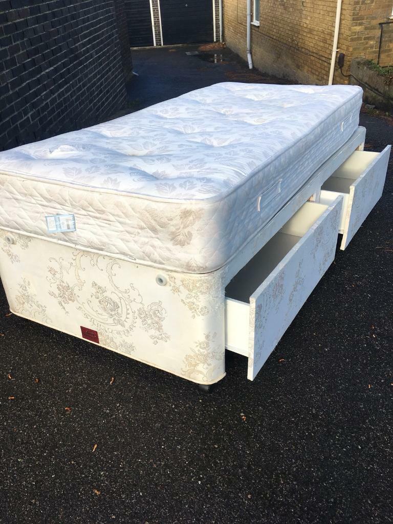 Single divan bed base with two built in drawers mattress can be