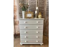 Farmhouse pine chest 0f five drawers - local delivery