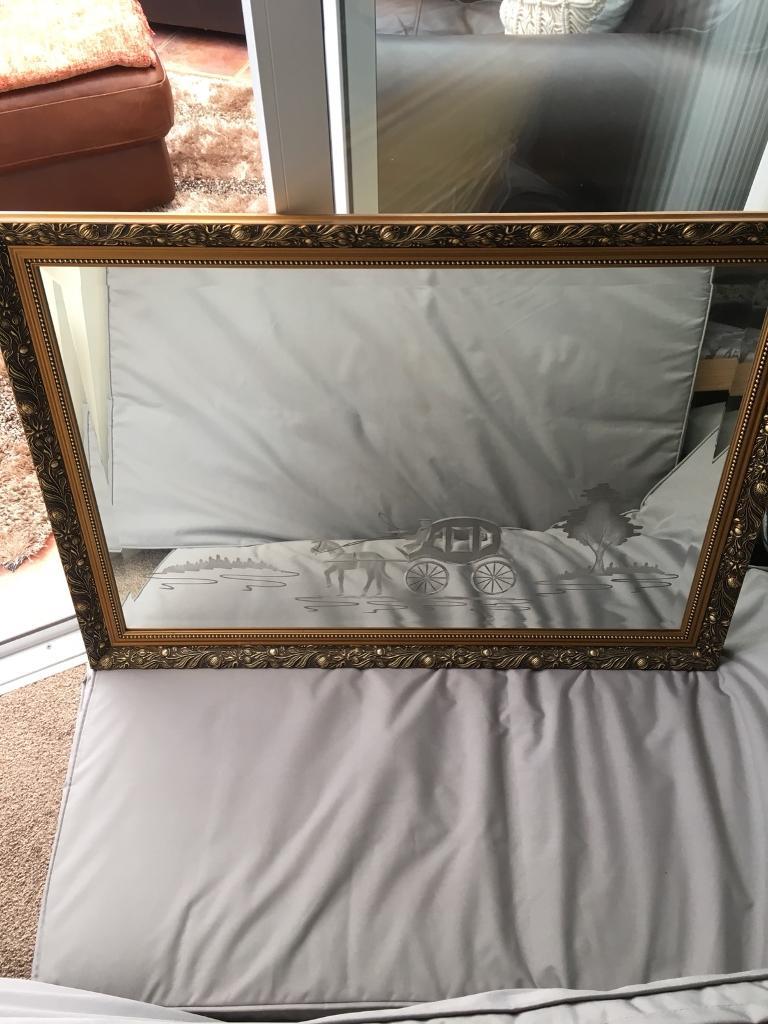 Large wall mirror with horse and carriage engraving in Enderby