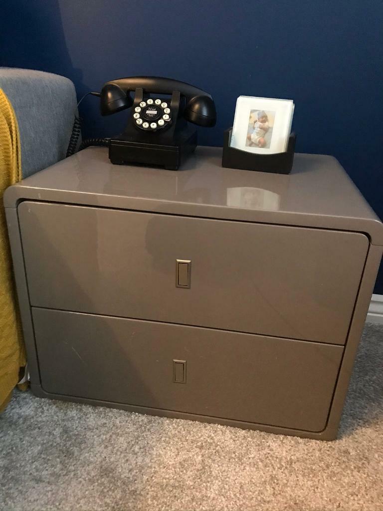 Dwell Grey Gloss Chest Of Drawers And Bedside Table In East