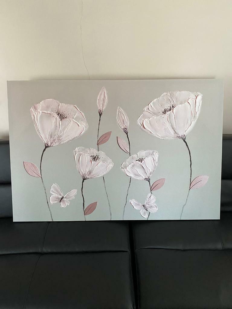 Canvas Art Duck Egg Blue Green Grey White Flowers ZenPicture print