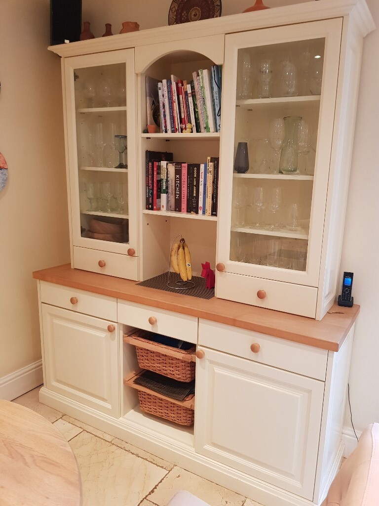 VERY LARGE BESPOKE BOULEVARD KITCHEN DRESSER CUPBOARDS STORAGE UNIT SOLID WOOD CREAM in