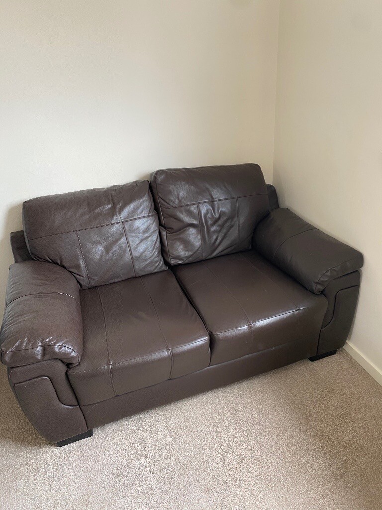 Brown 2 seater sofa (100 leather face, outer 100 PVC) in Glenrothes
