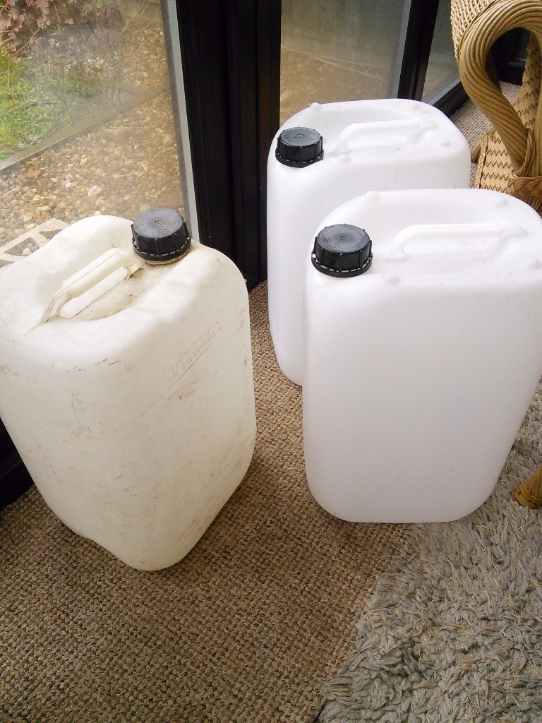 Three 25 litre plastic water containers, two brand new one used in Dereham, Norfolk Gumtree