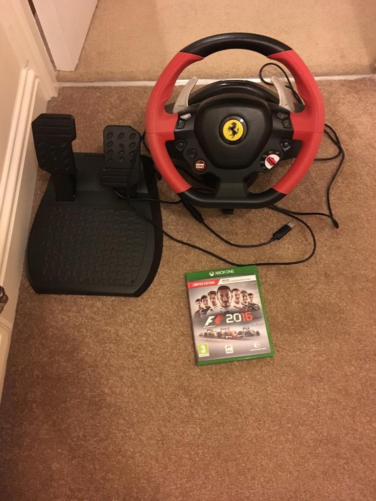Xbox one thrustmaster Ferrari steering wheel and pedal set with F1 2016