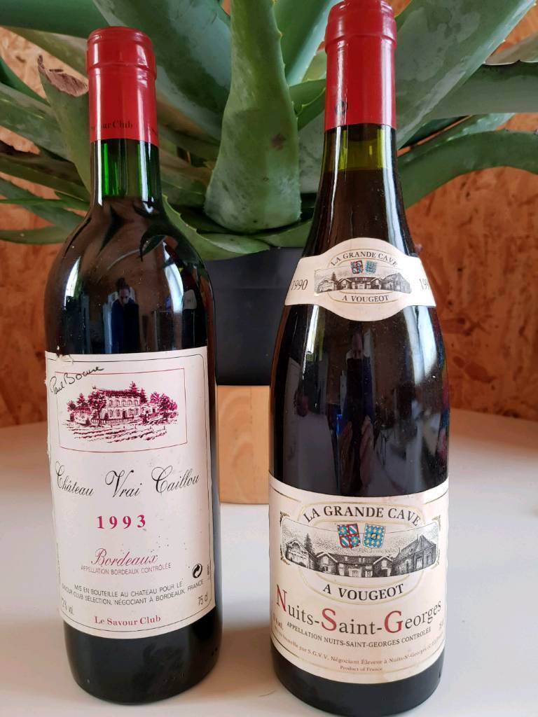 2 Bottles Vintage French Red Wine 1990 1993 Christmas