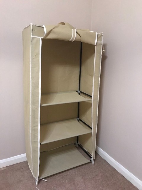 Double Canvas Wardrobe With 3 Layers Of Shelves For Clothes