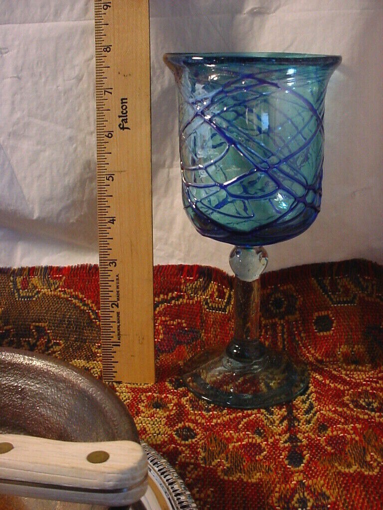 Blue Glass Goblet Feast Gear Set for 1 F101 Pottery Wood Metal Utensils Pirates