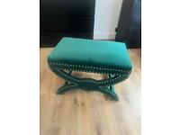 2 Green Velvet Shaped Stool with Feature Studding