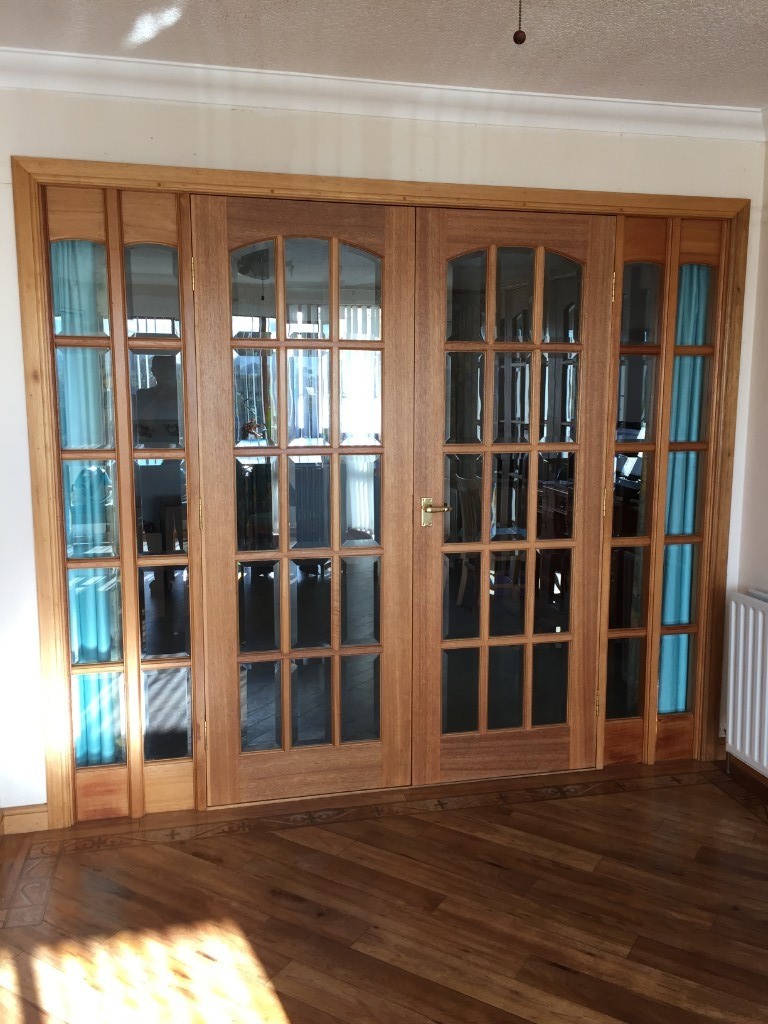 2 x Meranti Double French Door Frames with bevel edged glass side lights in Fraserburgh