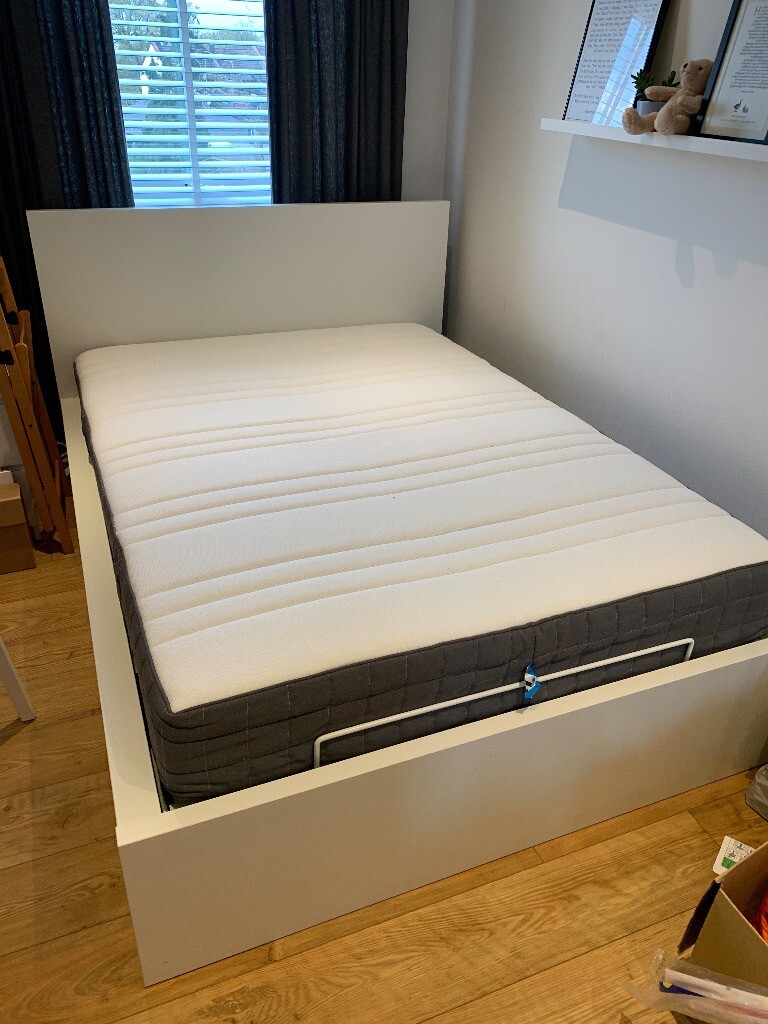 Ikea MALM ottoman double bed and mattress White. Excellent Condition