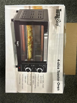 ^ Total Chef 4-Slice Natural Convection Toaster Oven Fits a 9'' Pizza Compact