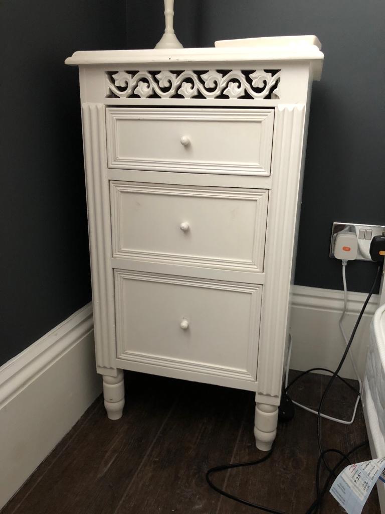 White bedside table, with 3 drawers in Bournemouth, Dorset Gumtree
