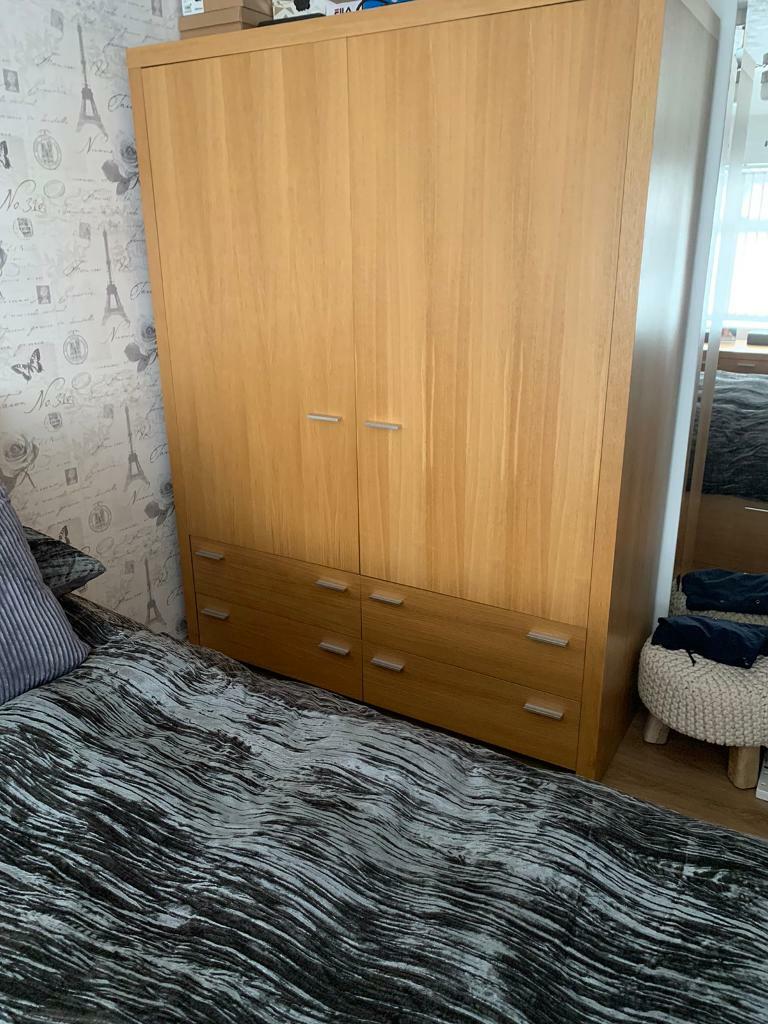 Next oak veneer bedroom furniture wardrobe and chest of drawers x 2