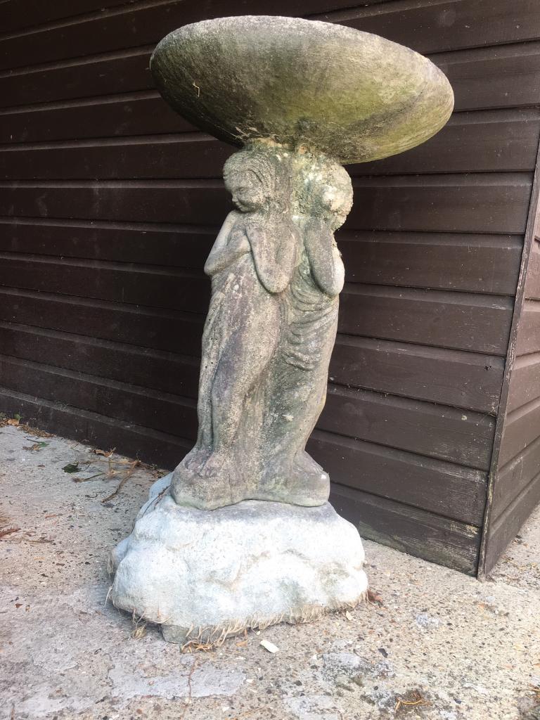 Pond Fountain/bird bath with supporting figurines | in Long Ditton