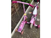 Girls bike and scooter