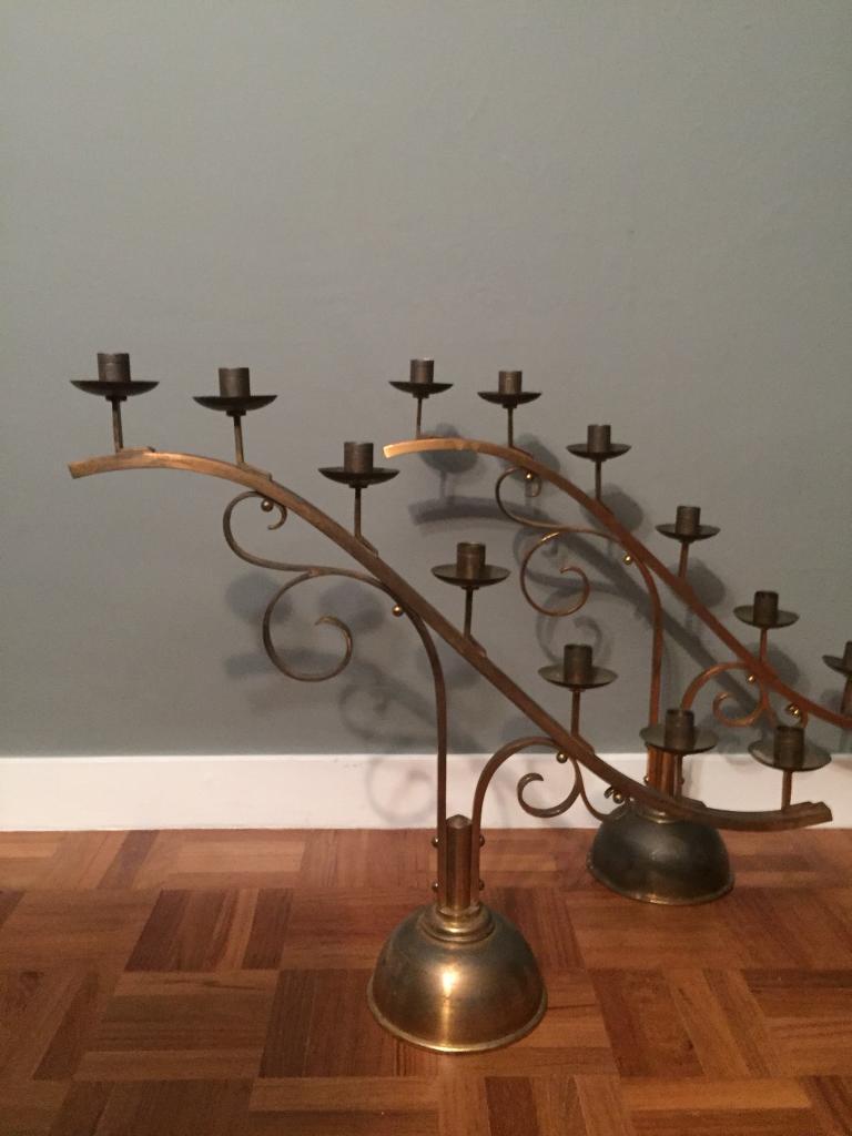 Pair of antique Holy altar church brass 7 lighter candelabras candle