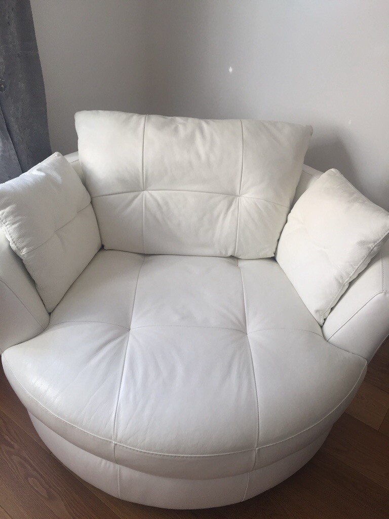 White leather chaise/corner sofa with love chair | in Anstey