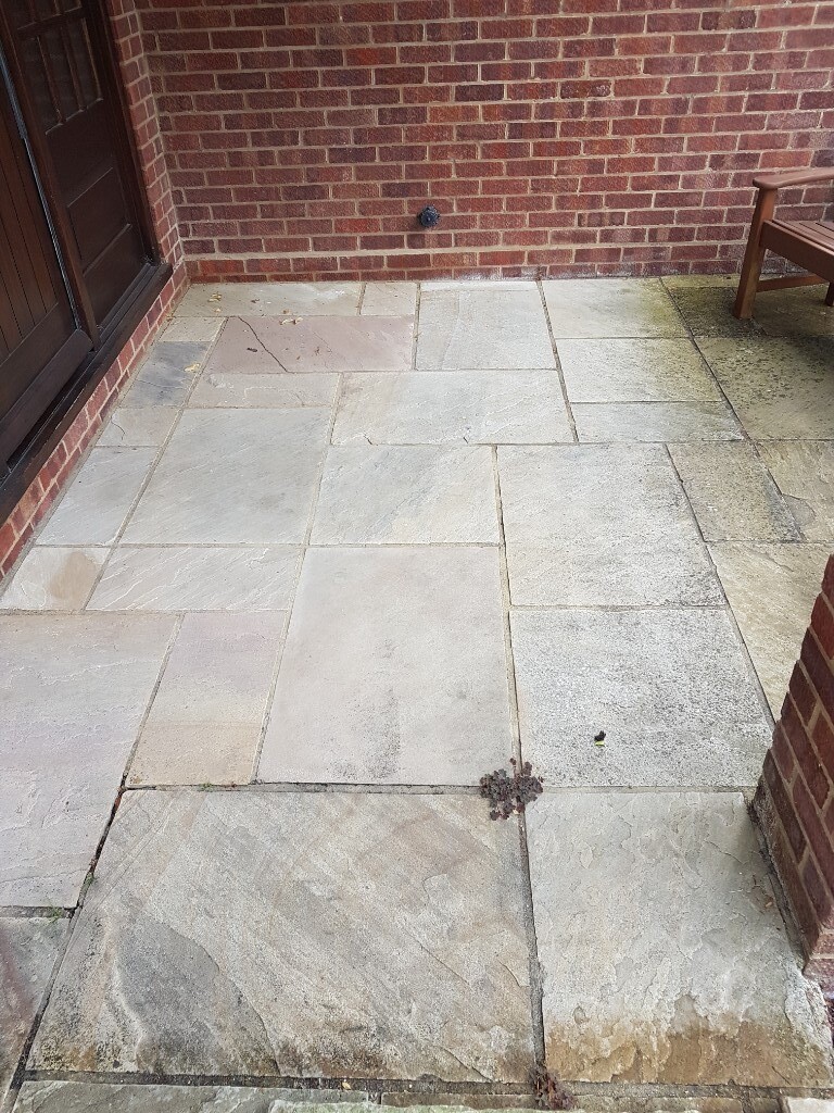 Approx 50 Sq M Of Used Indian Sandstone Patio Slabs Varying Sizes