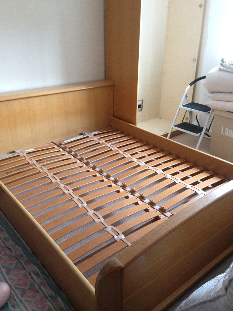 German Bed Frame with Hulsta Slats, Bedside Tables and Built in Lamp
