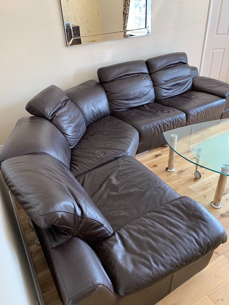 Brown Leather 6 Seater Corner Sofa in Bramhall, Manchester Gumtree