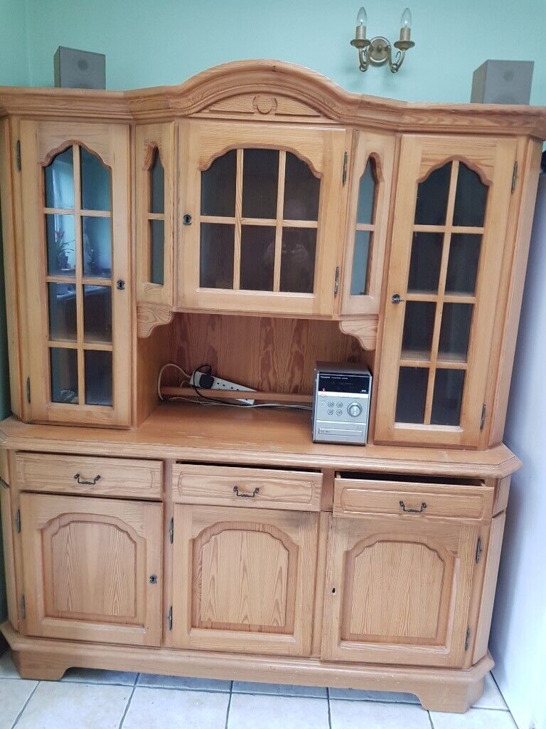 Pine Dresser With Glass Doors Pine Corner Unit With Glass Door