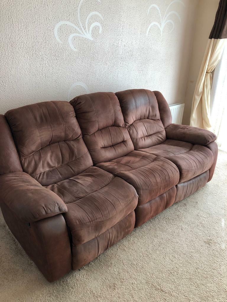 Brown suede recliner 3 & 2 seater sofas in Livingston