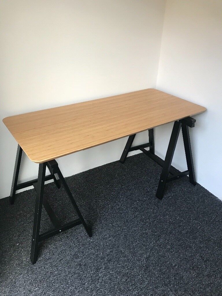 Ikea Office Desk 140cm X 65cm With Hilver Bamboo Table Top And