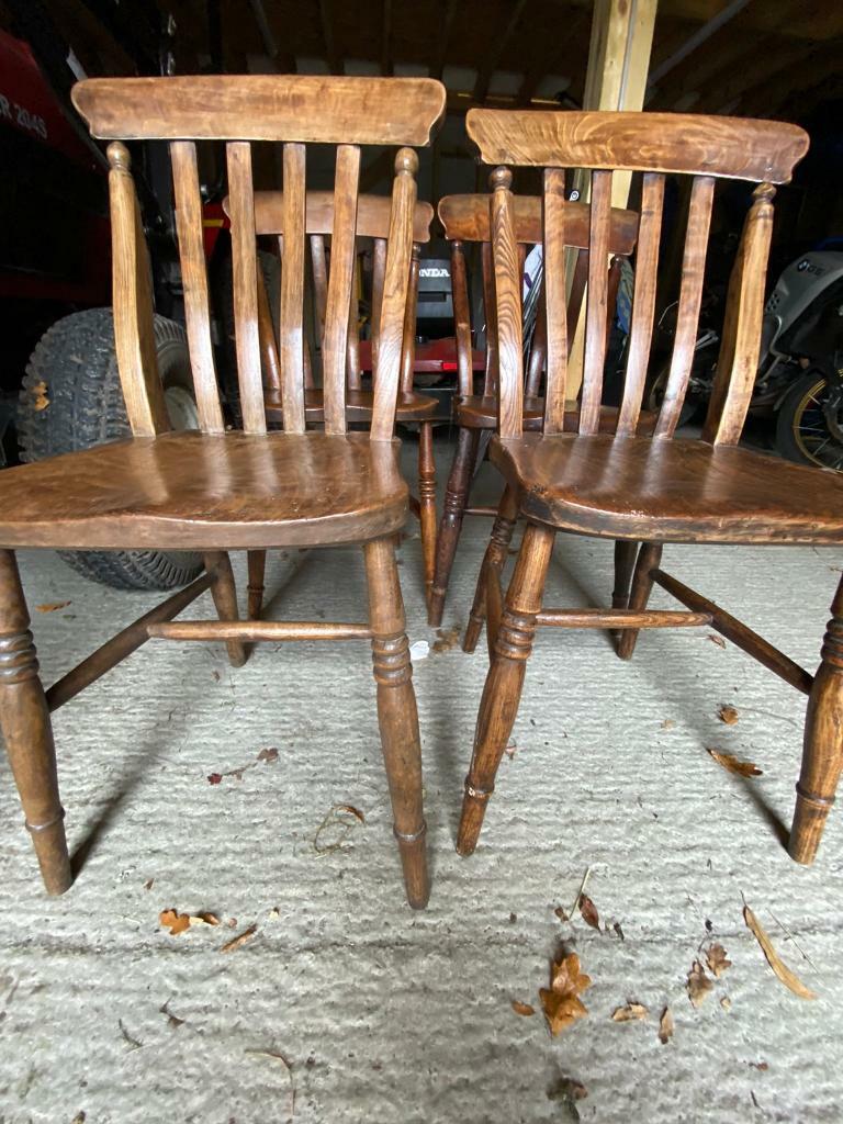 Antique Victorian slat back farmhouse dining chairs in Brockenhurst