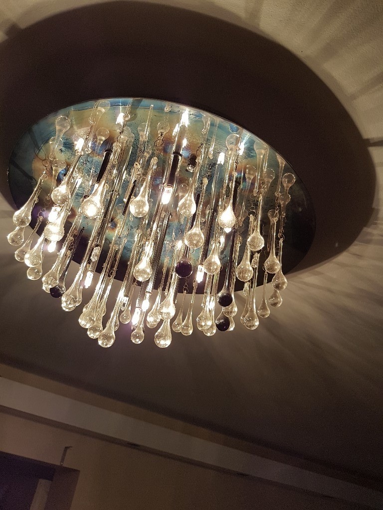 Black and clear crystal glass drops hanging ceiling flushed light