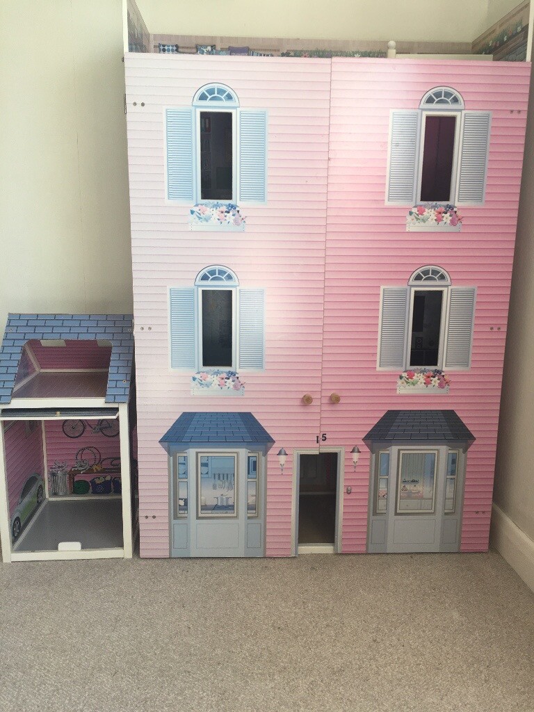 Dolls House and garage with furniture, 7 barbie dolls, barbie car and horse. | in Melton Mowbray
