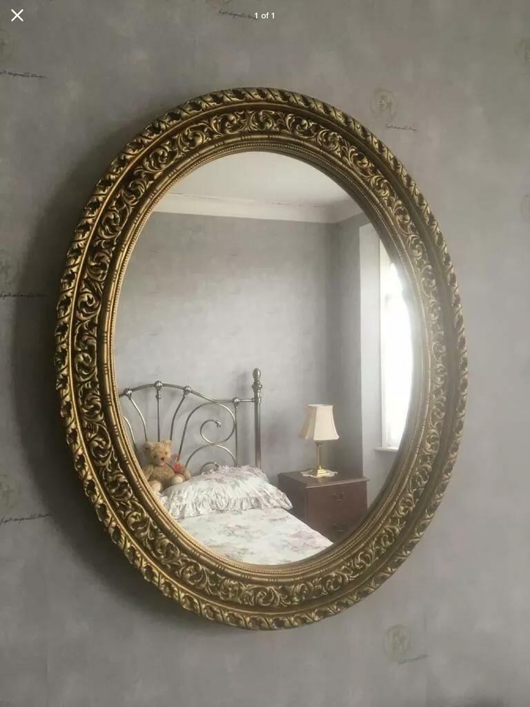 Large vintage french style oval decorative wall mirror
