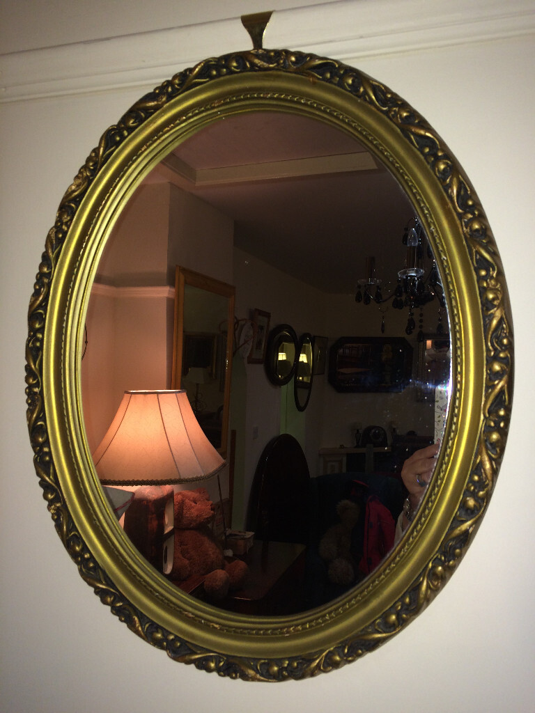 Lovely Ornate Gilt Carved Antique Oval Mirror Gold Wood Frame in