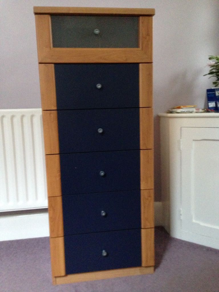 Ikea blue and beech pax chest of drawers (6), 124cmx40cmx50cm in
