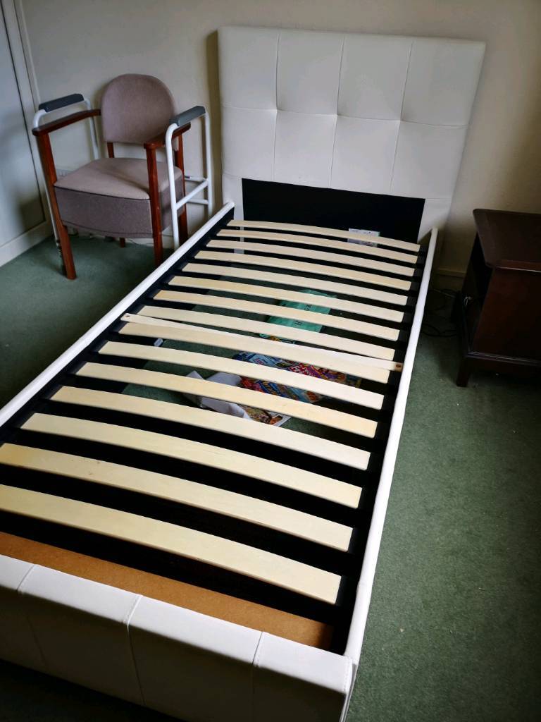 Single bed base with drawer. White faux leather in Barry, Vale of