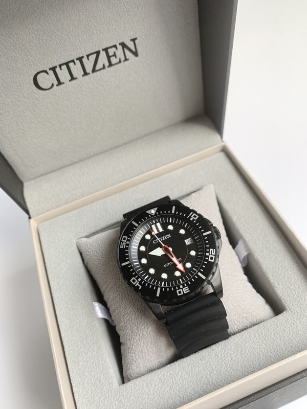 Pre-owned Citizen Brand  Watch Nj0125-11e Automatic Black Date Dial Black Rubber Strap